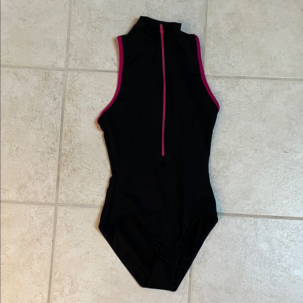 Black Sleeveless leotard with Pink Trim